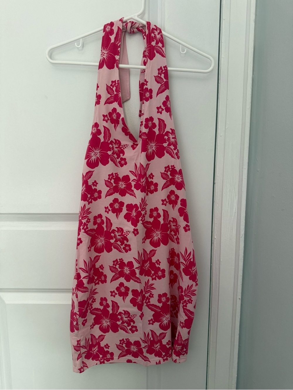 Y2K Floral Body Con Halter Dress - Pink with Dark Pink Print
